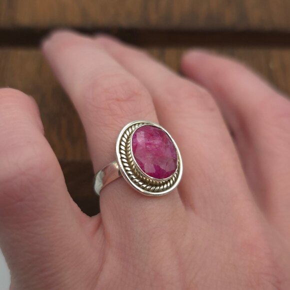 Size 7 Sterling Silver Faceted Rough Ruby Stone Ring A474 - Picture 4 of 8